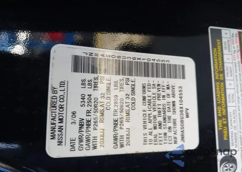 2006 Infiniti Fx35 z USA, uszkodzony, nr VIN JNRAS08U36X104553